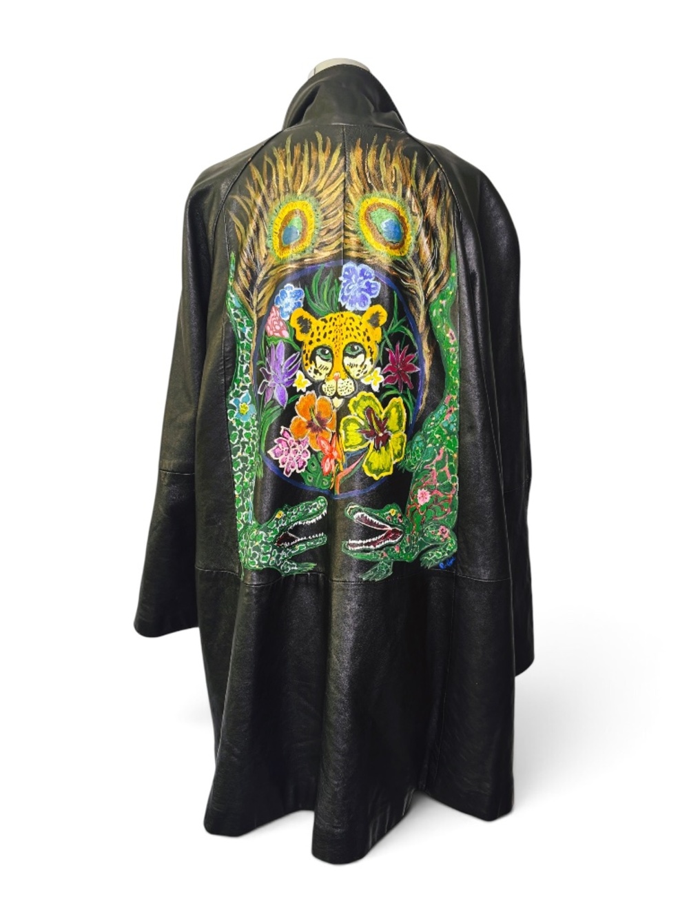 Vintage Pelle Studio Hand-Painted Leather Jungle Leopard Statement Coat